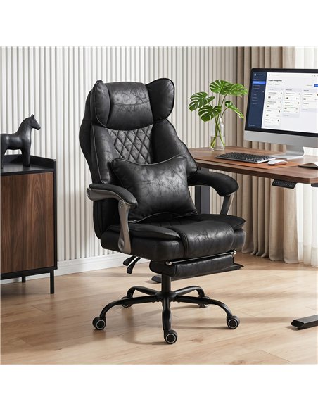 HOMCOM Executive Office Chair, Leathaire Big and Tall Office Chair 180 kg with Wide Seat, Reclining, Lumbar Support, Black - pic 207298 | FastDaddyshop