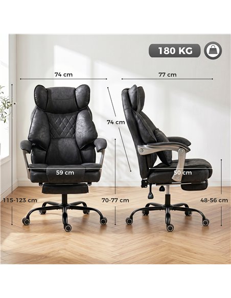 HOMCOM Executive Office Chair, Leathaire Big and Tall Office Chair 180 kg with Wide Seat, Reclining, Lumbar Support, Black - pic 207299 | FastDaddyshop