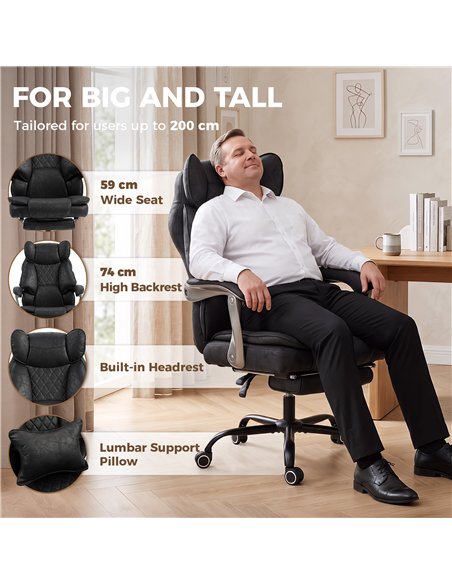 HOMCOM Executive Office Chair, Leathaire Big and Tall Office Chair 180 kg with Wide Seat, Reclining, Lumbar Support, Black - pic 207300 | FastDaddyshop