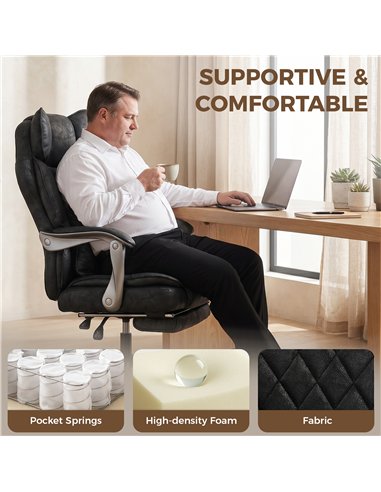 HOMCOM Executive Office Chair, Leathaire Big and Tall Office Chair 180 kg with Wide Seat, Reclining, Lumbar Support, Black