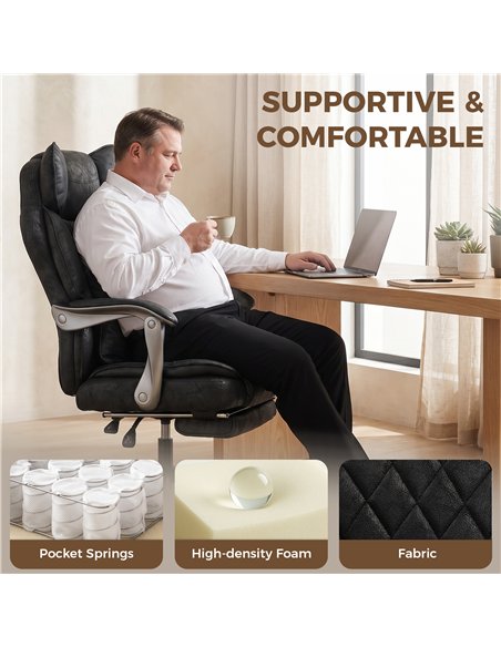 HOMCOM Executive Office Chair, Leathaire Big and Tall Office Chair 180 kg with Wide Seat, Reclining, Lumbar Support, Black - pic 207301 | FastDaddyshop