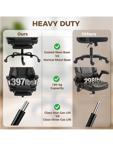 HOMCOM Executive Office Chair, Leathaire Big and Tall Office Chair 180 kg with Wide Seat, Reclining, Lumbar Support, Black