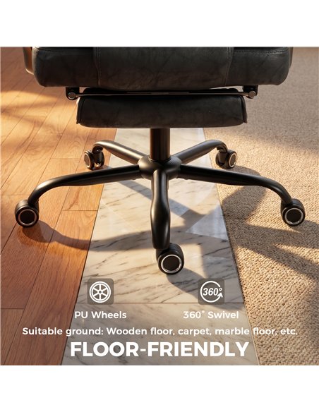HOMCOM Executive Office Chair, Leathaire Big and Tall Office Chair 180 kg with Wide Seat, Reclining, Lumbar Support, Black - pic 207303 | FastDaddyshop