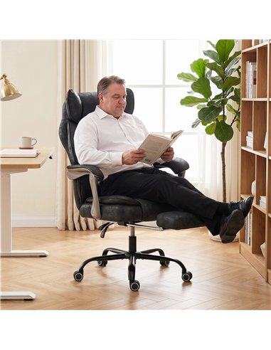 HOMCOM Executive Office Chair, Leathaire Big and Tall Office Chair 180 kg with Wide Seat, Reclining, Lumbar Support, Black