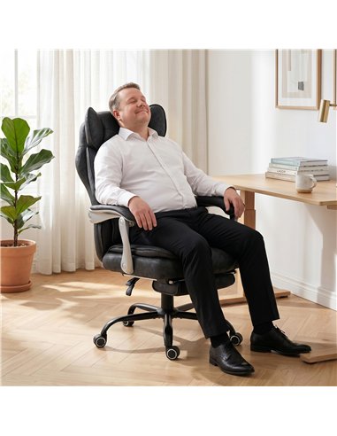 HOMCOM Executive Office Chair, Leathaire Big and Tall Office Chair 180 kg with Wide Seat, Reclining, Lumbar Support, Black
