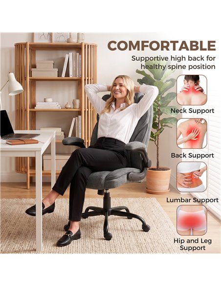 HOMCOM Office Chair, Ergonomic Desk Chair with Flip-up Armrest, Pocket Springs, Swivel Wheels, Adjustable Height, Grey - pic 207310 | FastDaddyshop