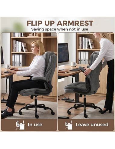 HOMCOM Office Chair, Ergonomic Desk Chair with Flip-up Armrest, Pocket Springs, Swivel Wheels, Adjustable Height, Grey