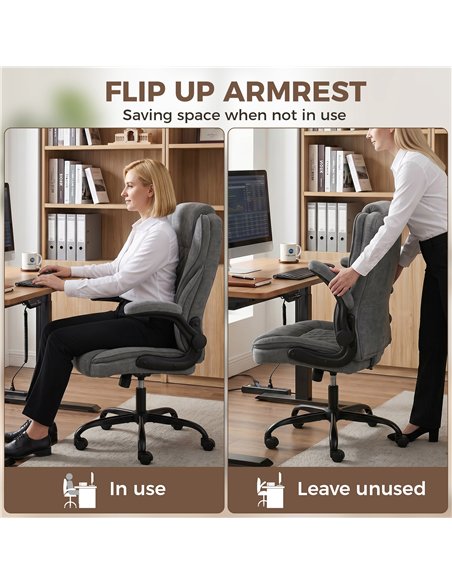 HOMCOM Office Chair, Ergonomic Desk Chair with Flip-up Armrest, Pocket Springs, Swivel Wheels, Adjustable Height, Grey - pic 207311 | FastDaddyshop