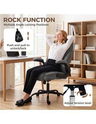 HOMCOM Office Chair, Ergonomic Desk Chair with Flip-up Armrest, Pocket Springs, Swivel Wheels, Adjustable Height, Grey