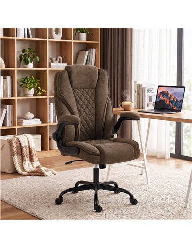 HOMCOM Office Chair, Ergonomic Desk Chair with Flip-up Armrest, Pocket Springs, Swivel Wheels, Adjustable Height, Brown