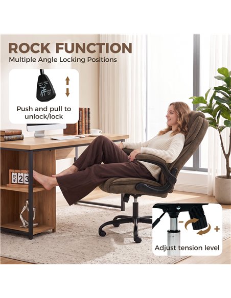 HOMCOM Office Chair, Ergonomic Desk Chair with Flip-up Armrest, Pocket Springs, Swivel Wheels, Adjustable Height, Brown - pic 207319 | FastDaddyshop