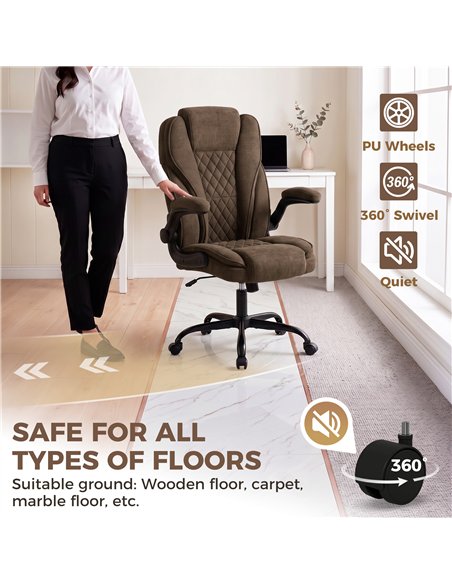 HOMCOM Office Chair, Ergonomic Desk Chair with Flip-up Armrest, Pocket Springs, Swivel Wheels, Adjustable Height, Brown - pic 207320 | FastDaddyshop