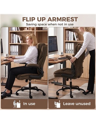 HOMCOM Office Chair, Ergonomic Desk Chair with Flip-up Armrest, Pocket Springs, Swivel Wheels, Adjustable Height, Brown