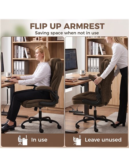 HOMCOM Office Chair, Ergonomic Desk Chair with Flip-up Armrest, Pocket Springs, Swivel Wheels, Adjustable Height, Brown - pic 207321 | FastDaddyshop