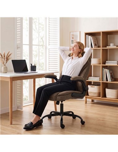HOMCOM Office Chair, Ergonomic Desk Chair with Flip-up Armrest, Pocket Springs, Swivel Wheels, Adjustable Height, Brown