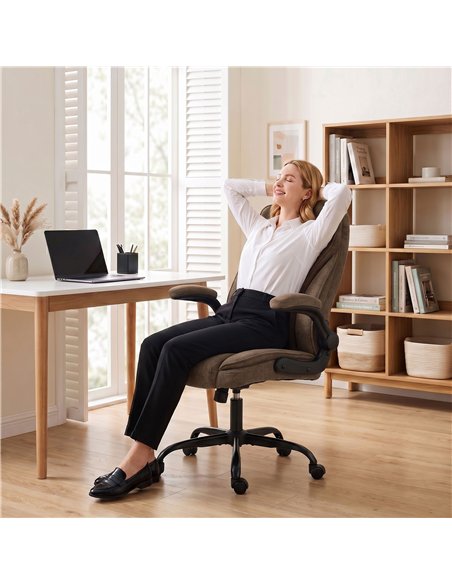 HOMCOM Office Chair, Ergonomic Desk Chair with Flip-up Armrest, Pocket Springs, Swivel Wheels, Adjustable Height, Brown - pic 207322 | FastDaddyshop