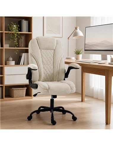 HOMCOM Office Chair, Ergonomic Desk Chair with Flip-up Armrest, Pocket Springs, Swivel Wheels, Adjustable Height, Beige
