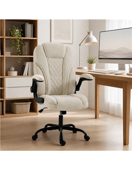 HOMCOM Office Chair, Ergonomic Desk Chair with Flip-up Armrest, Pocket Springs, Swivel Wheels, Adjustable Height, Beige - pic 207325 | FastDaddyshop