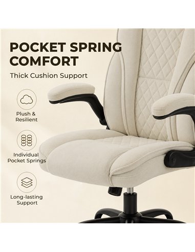 HOMCOM Office Chair, Ergonomic Desk Chair with Flip-up Armrest, Pocket Springs, Swivel Wheels, Adjustable Height, Beige