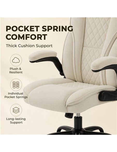 HOMCOM Office Chair, Ergonomic Desk Chair with Flip-up Armrest, Pocket Springs, Swivel Wheels, Adjustable Height, Beige - pic 207327 | FastDaddyshop