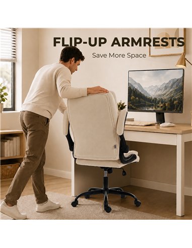HOMCOM Office Chair, Ergonomic Desk Chair with Flip-up Armrest, Pocket Springs, Swivel Wheels, Adjustable Height, Beige