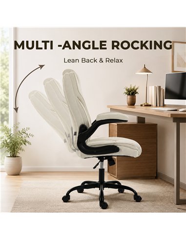HOMCOM Office Chair, Ergonomic Desk Chair with Flip-up Armrest, Pocket Springs, Swivel Wheels, Adjustable Height, Beige