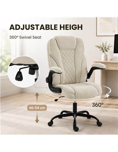 HOMCOM Office Chair, Ergonomic Desk Chair with Flip-up Armrest, Pocket Springs, Swivel Wheels, Adjustable Height, Beige