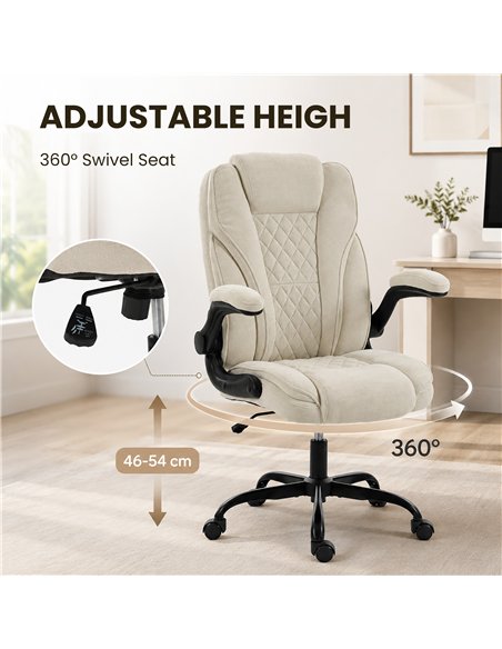 HOMCOM Office Chair, Ergonomic Desk Chair with Flip-up Armrest, Pocket Springs, Swivel Wheels, Adjustable Height, Beige - pic 207330 | FastDaddyshop