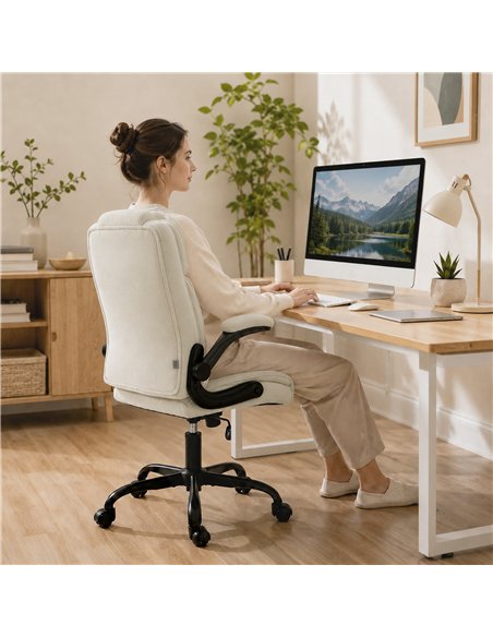 HOMCOM Office Chair, Ergonomic Desk Chair with Flip-up Armrest, Pocket Springs, Swivel Wheels, Adjustable Height, Beige - pic 207332 | FastDaddyshop