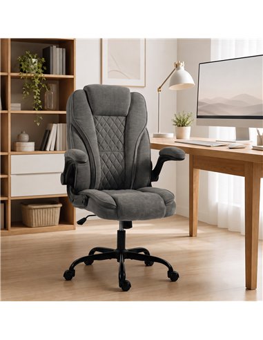 HOMCOM Office Chair, Ergonomic Desk Chair with Flip-up Armrest, Pocket Springs, Swivel Wheels, Adjustable Height, Dark Grey