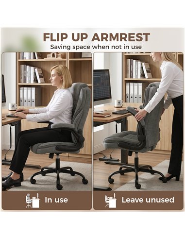 HOMCOM Office Chair, Ergonomic Desk Chair with Flip-up Armrest, Pocket Springs, Swivel Wheels, Adjustable Height, Dark Grey