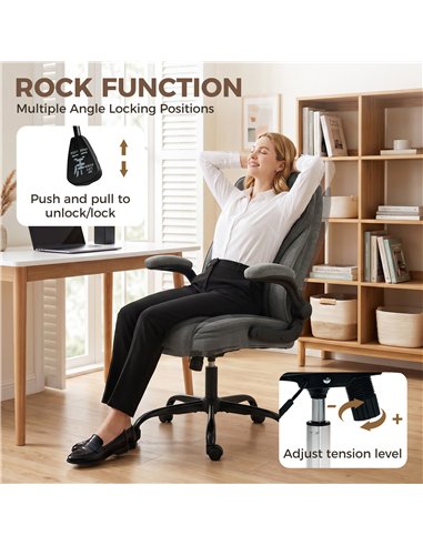 HOMCOM Office Chair, Ergonomic Desk Chair with Flip-up Armrest, Pocket Springs, Swivel Wheels, Adjustable Height, Dark Grey