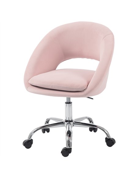HOMCOM Velvet Desk Chair, Modern Office Chair with Height-Adjustable, Wheels, for Home Study Bedroom, Pink - pic 207342 | FastDaddyshop