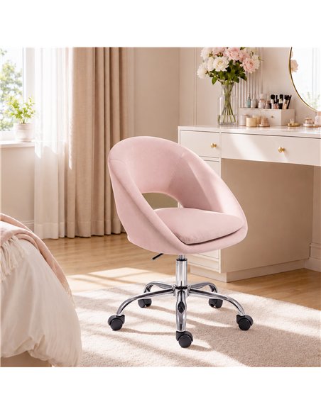 HOMCOM Velvet Desk Chair, Modern Office Chair with Height-Adjustable, Wheels, for Home Study Bedroom, Pink - pic 207343 | FastDaddyshop