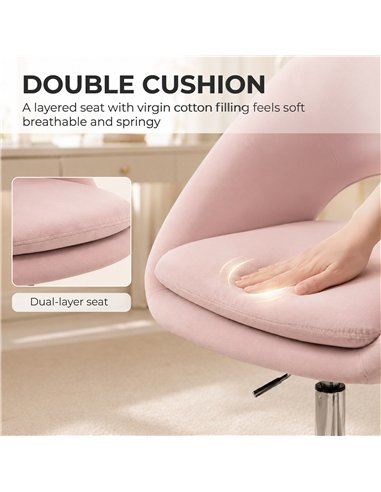 HOMCOM Velvet Desk Chair, Modern Office Chair with Height-Adjustable, Wheels, for Home Study Bedroom, Pink