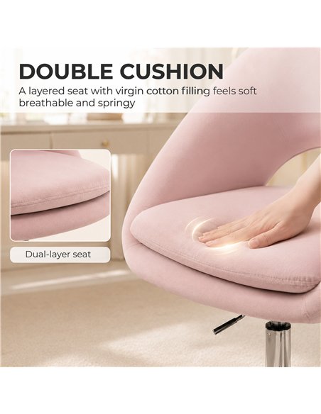HOMCOM Velvet Desk Chair, Modern Office Chair with Height-Adjustable, Wheels, for Home Study Bedroom, Pink - pic 207347 | FastDaddyshop