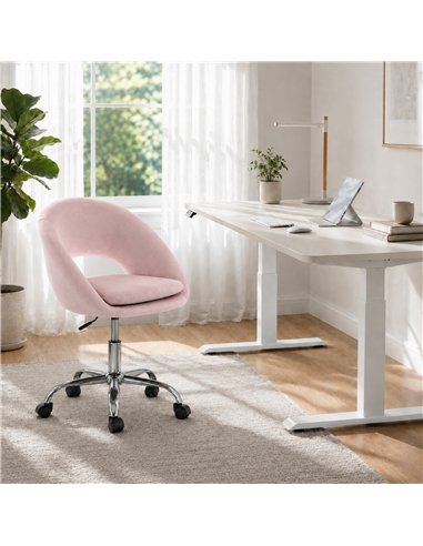 HOMCOM Velvet Desk Chair, Modern Office Chair with Height-Adjustable, Wheels, for Home Study Bedroom, Pink