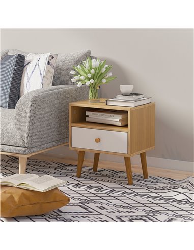 HOMCOM Bedside Cabinet with Drawer and Shelf, Natural
