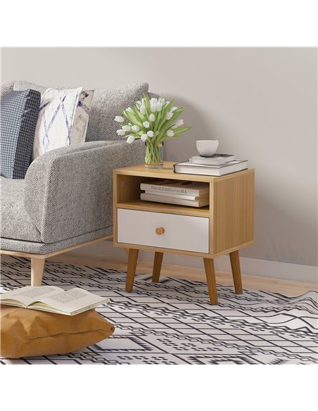HOMCOM Bedside Cabinet with Drawer and Shelf, Natural - pic 20735 | FastDaddyshop