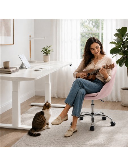 HOMCOM Velvet Desk Chair, Modern Office Chair with Height-Adjustable, Wheels, for Home Study Bedroom, Pink - pic 207350 | FastDaddyshop