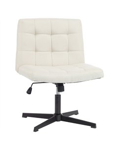 HOMCOM Armless Office Chair, Cross Legged Linen Computer Desk Vanity Chair with Wide Seat, Rocking Function, Beige