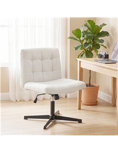 HOMCOM Armless Office Chair, Cross Legged Linen Computer Desk Vanity Chair with Wide Seat, Rocking Function, Beige 2