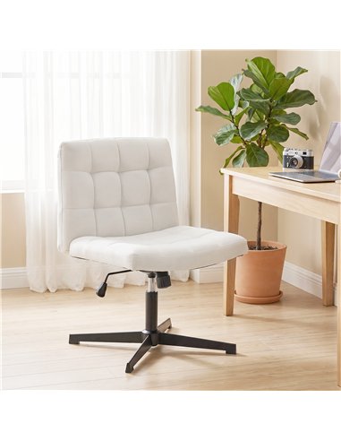 HOMCOM Armless Office Chair, Cross Legged Linen Computer Desk Vanity Chair with Wide Seat, Rocking Function, Beige