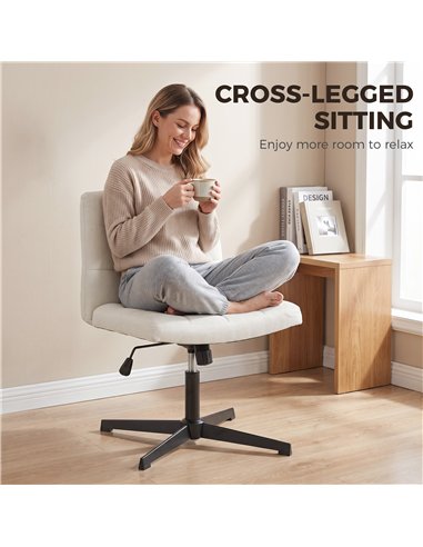 HOMCOM Armless Office Chair, Cross Legged Linen Computer Desk Vanity Chair with Wide Seat, Rocking Function, Beige