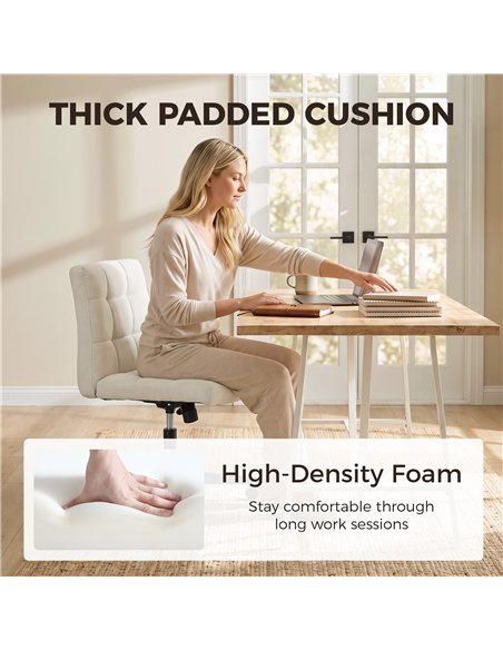HOMCOM Armless Office Chair, Cross Legged Linen Computer Desk Vanity Chair with Wide Seat, Rocking Function, Beige - pic 207355 | FastDaddyshop