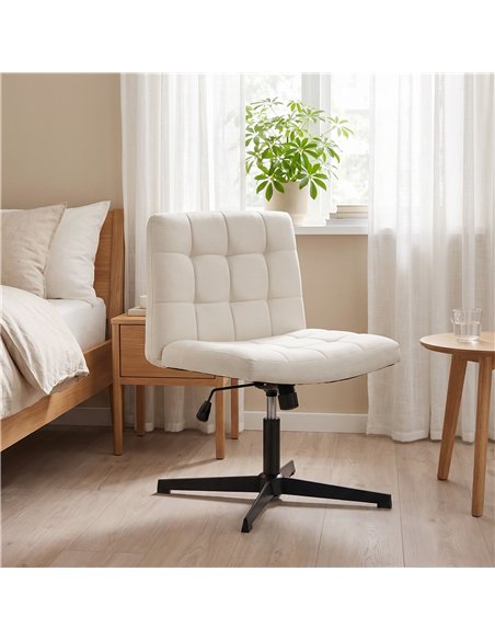 HOMCOM Armless Office Chair, Cross Legged Linen Computer Desk Vanity Chair with Wide Seat, Rocking Function, Beige - pic 207358 | FastDaddyshop