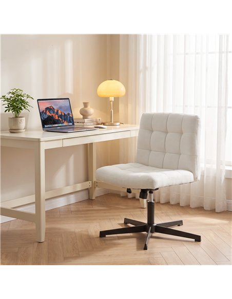 HOMCOM Armless Office Chair, Cross Legged Linen Computer Desk Vanity Chair with Wide Seat, Rocking Function, Beige - pic 207359 | FastDaddyshop
