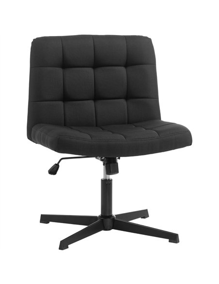 HOMCOM Armless Office Chair, Cross Legged Linen Computer Desk Vanity Chair with Wide Seat, Rocking Function, Black - pic 207360 | FastDaddyshop
