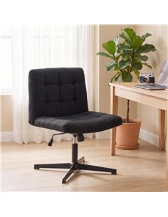 HOMCOM Armless Office Chair, Cross Legged Linen Computer Desk Vanity Chair with Wide Seat, Rocking Function, Black 2