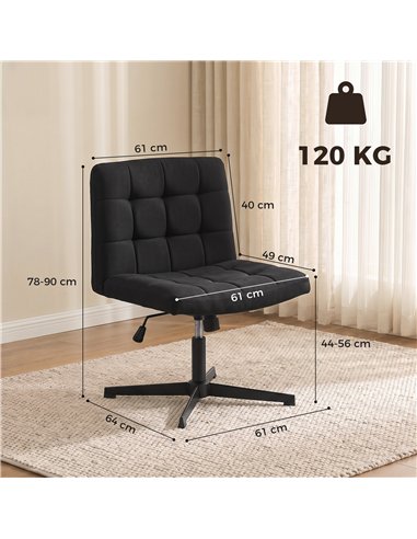 HOMCOM Armless Office Chair, Cross Legged Linen Computer Desk Vanity Chair with Wide Seat, Rocking Function, Black